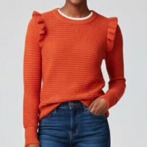 Banana Republic Women's Knit Sweater Ruffle Orange Red Small Crewneck Chunky